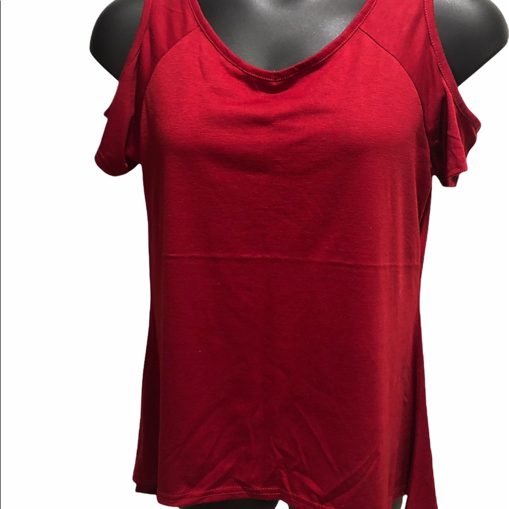 New! Red Sharkbite Cold Shoulder Top